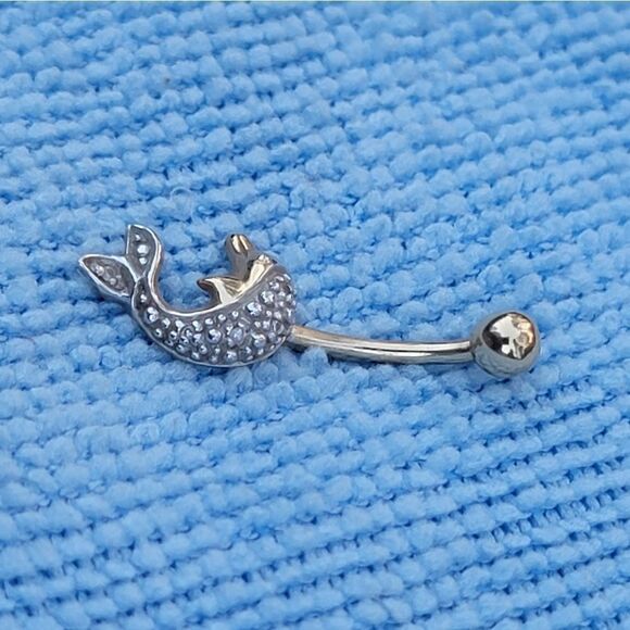 Dolphin Navel Belly Ring 14 kt Gold CEI Body Jewelry New - Picture 7 of 9